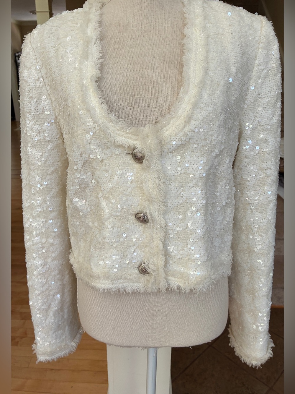 Derek Lam Esme Creamy White Sequin Cropped Jacket- NWT